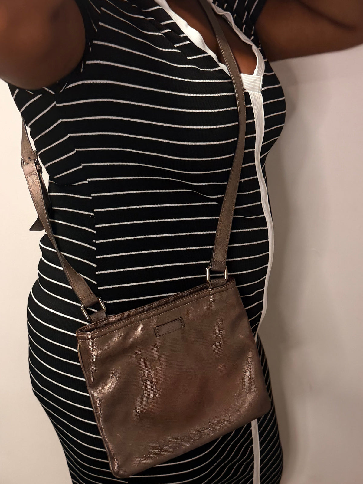 Gucci GG Monogram Metallic Brown Crossbody Bag