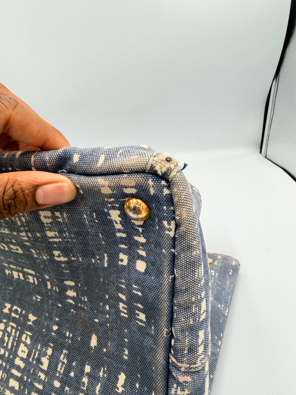Prada Canapa Denim Abstract Print Tote