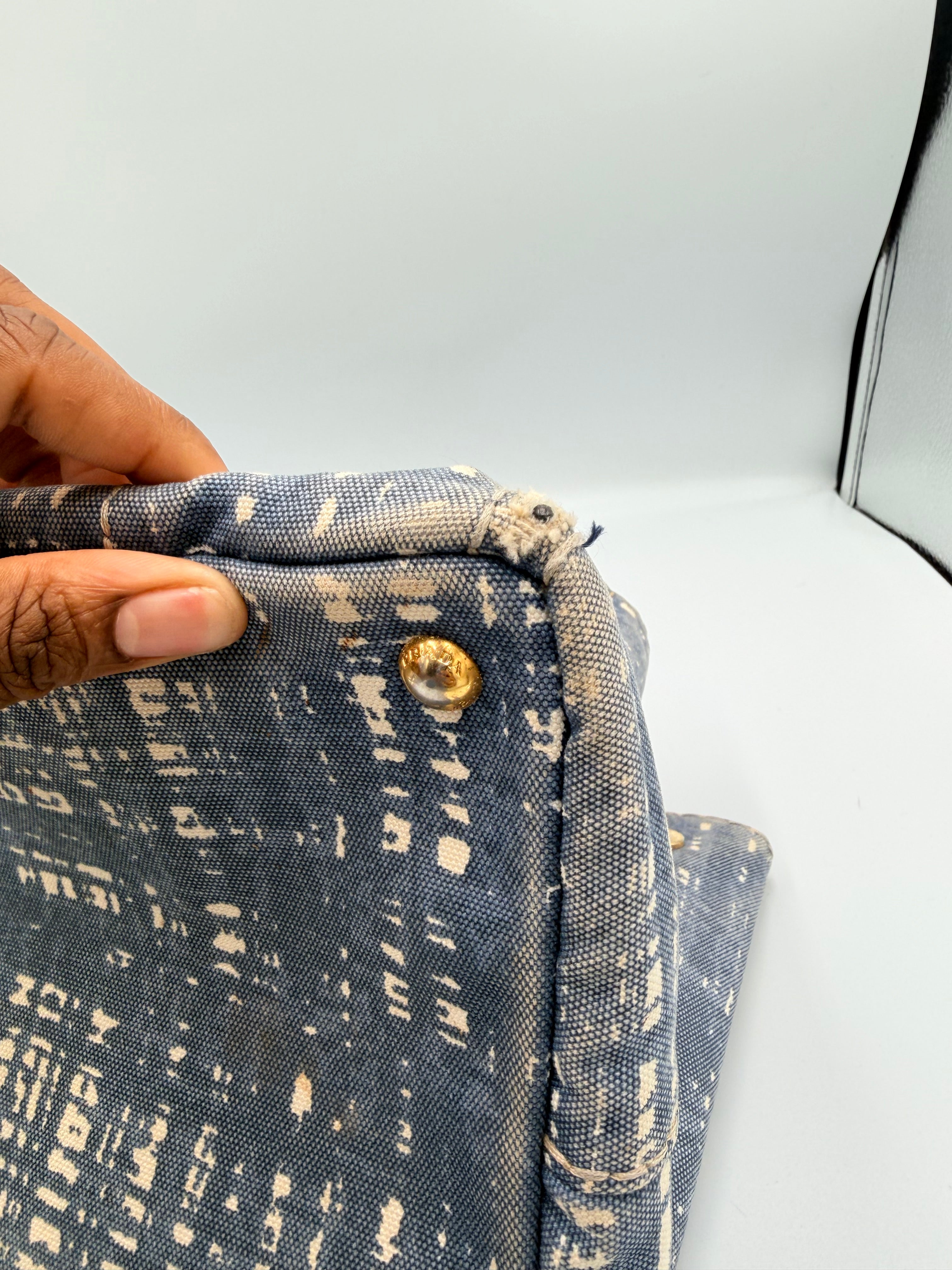 Prada Canapa Denim Abstract Print Tote
