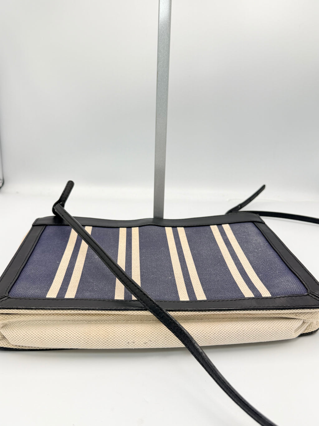 Balenciaga Navy Striped Canvas Crossbody Clutch Bag