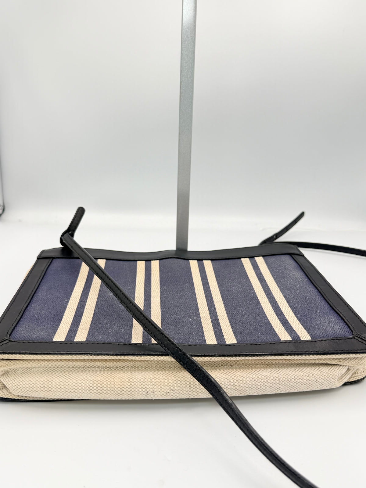 Balenciaga Navy Striped Canvas Crossbody Clutch Bag