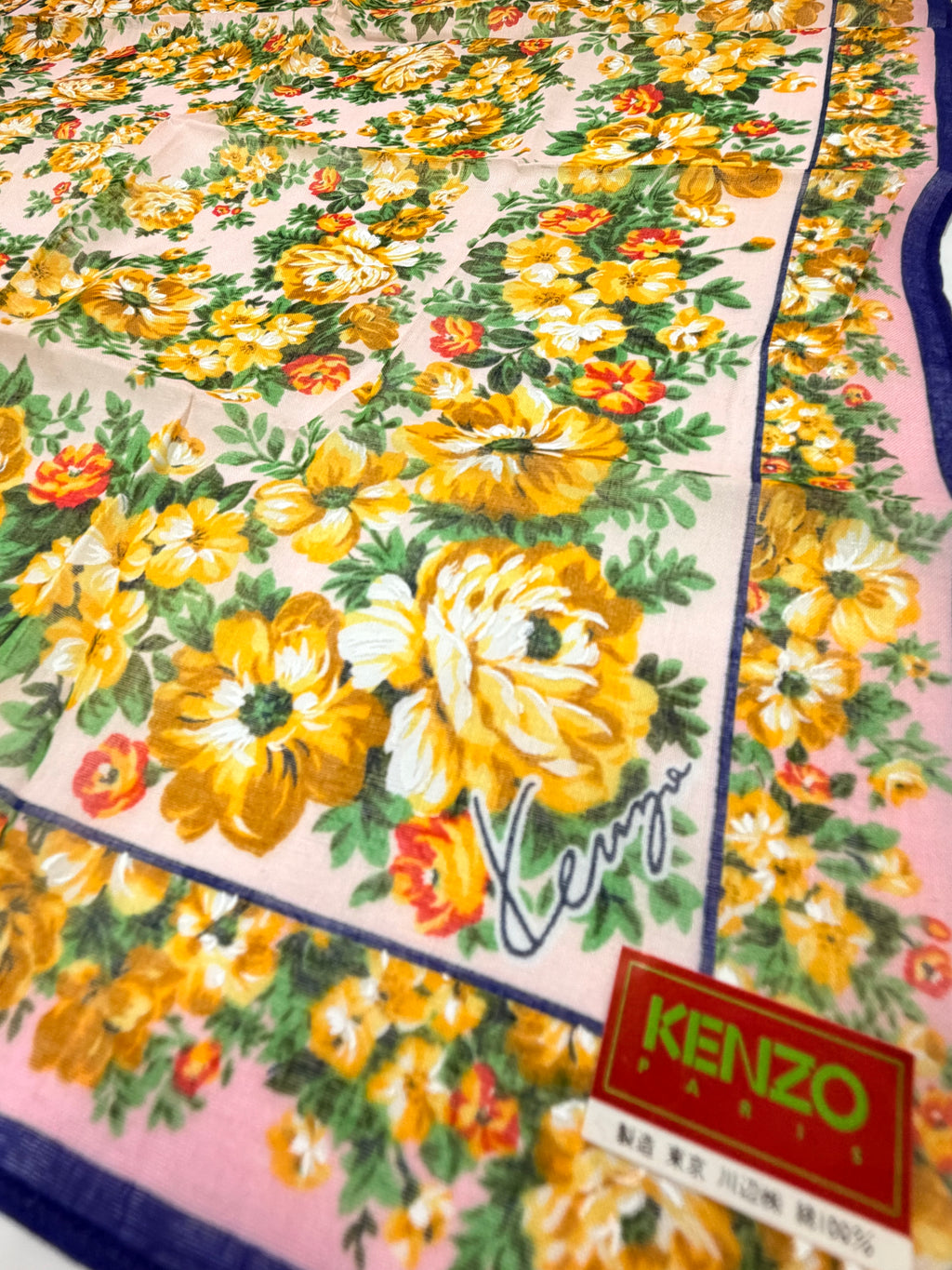 Vintage Kenzo Paris Floral Silk Scarf – Yellow, Blush & Violet