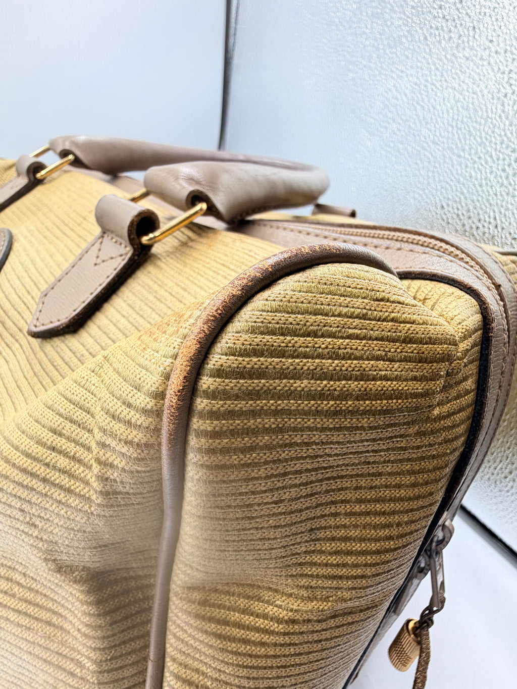 Yves Saint Laurent YSL Beige Canvas Boston Bag