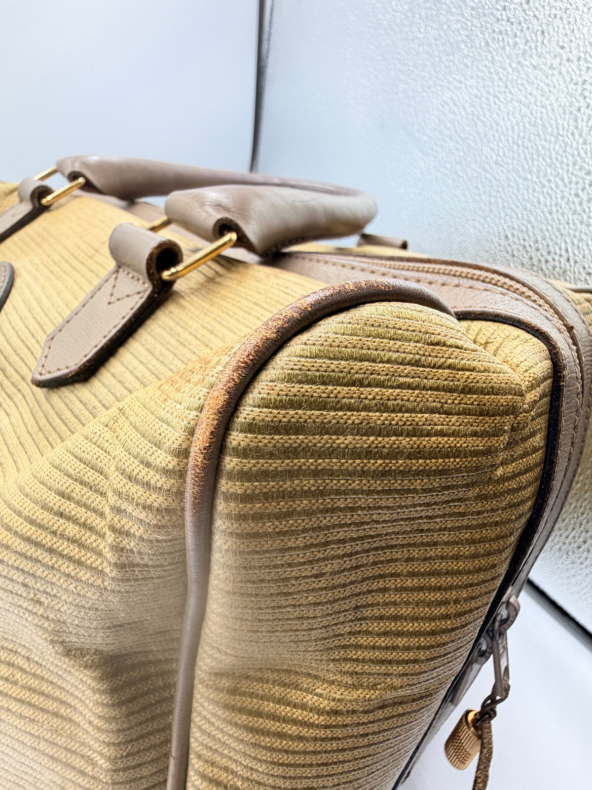 Yves Saint Laurent YSL Beige Canvas Boston Bag