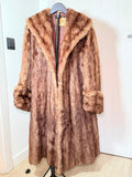 Vintage Real Mink Fur Full-Length Coat – Classic Brown Shawl Collar (Large / XL)