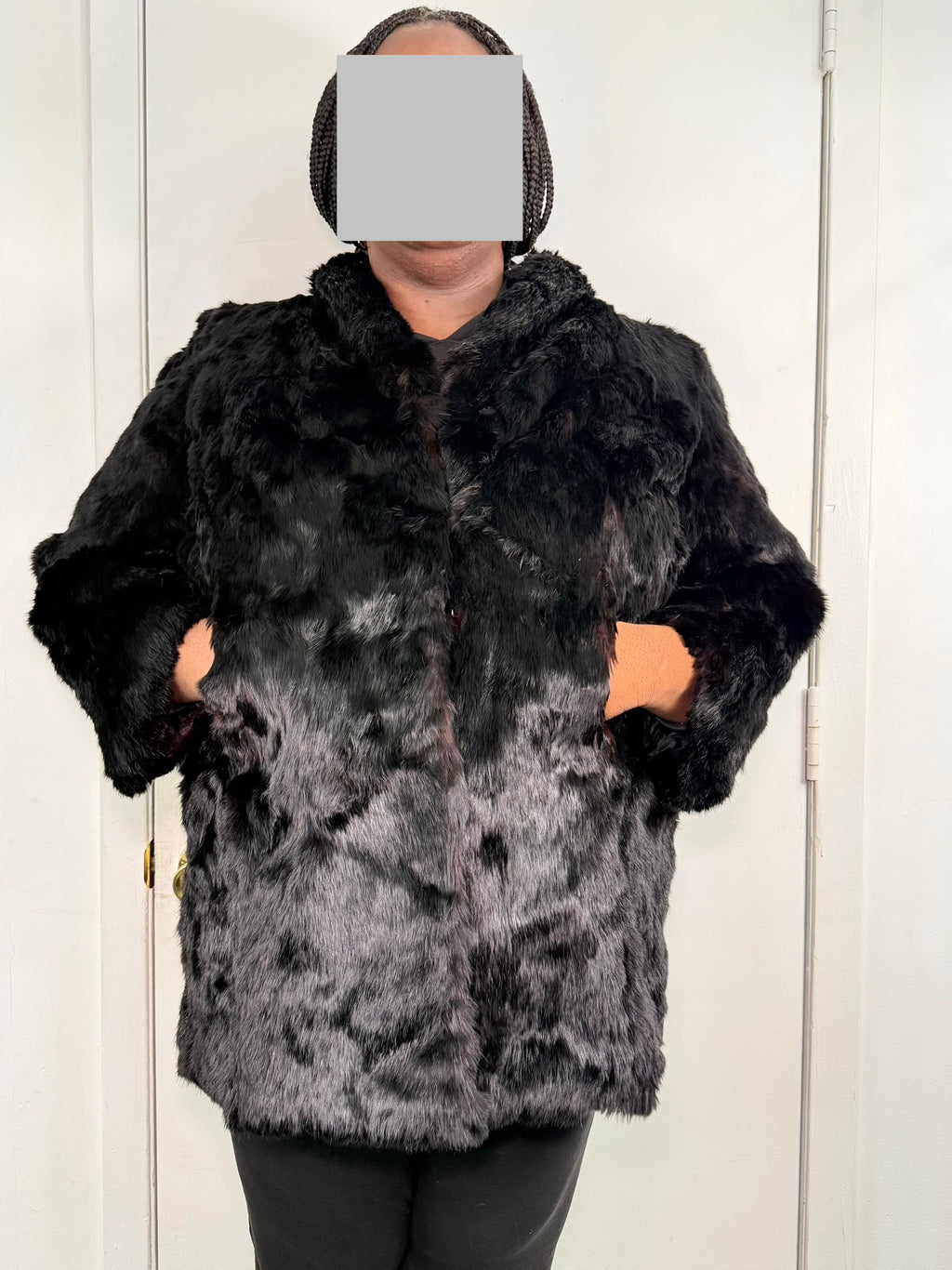 Vintage Rabbit Fur Coat – Jet Black (1X / 2X)
