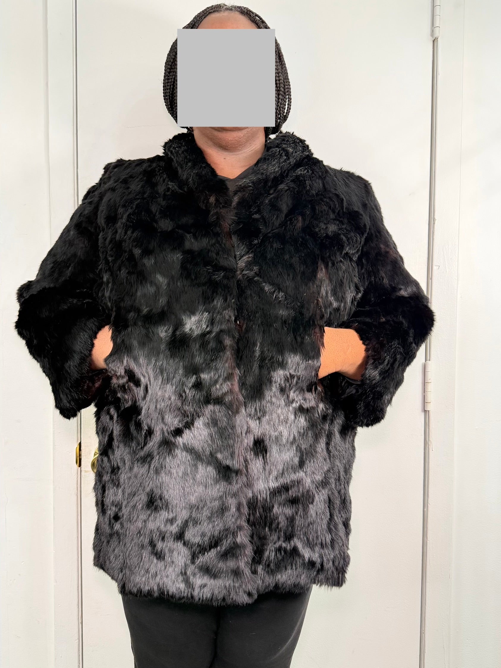 Vintage Rabbit Fur Coat – Jet Black (1X / 2X)