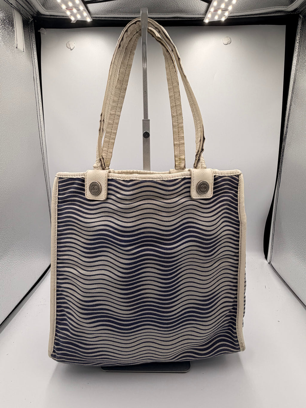 Chanel Wavy Canvas Tote – Blue & White - Silver CC Hardware
