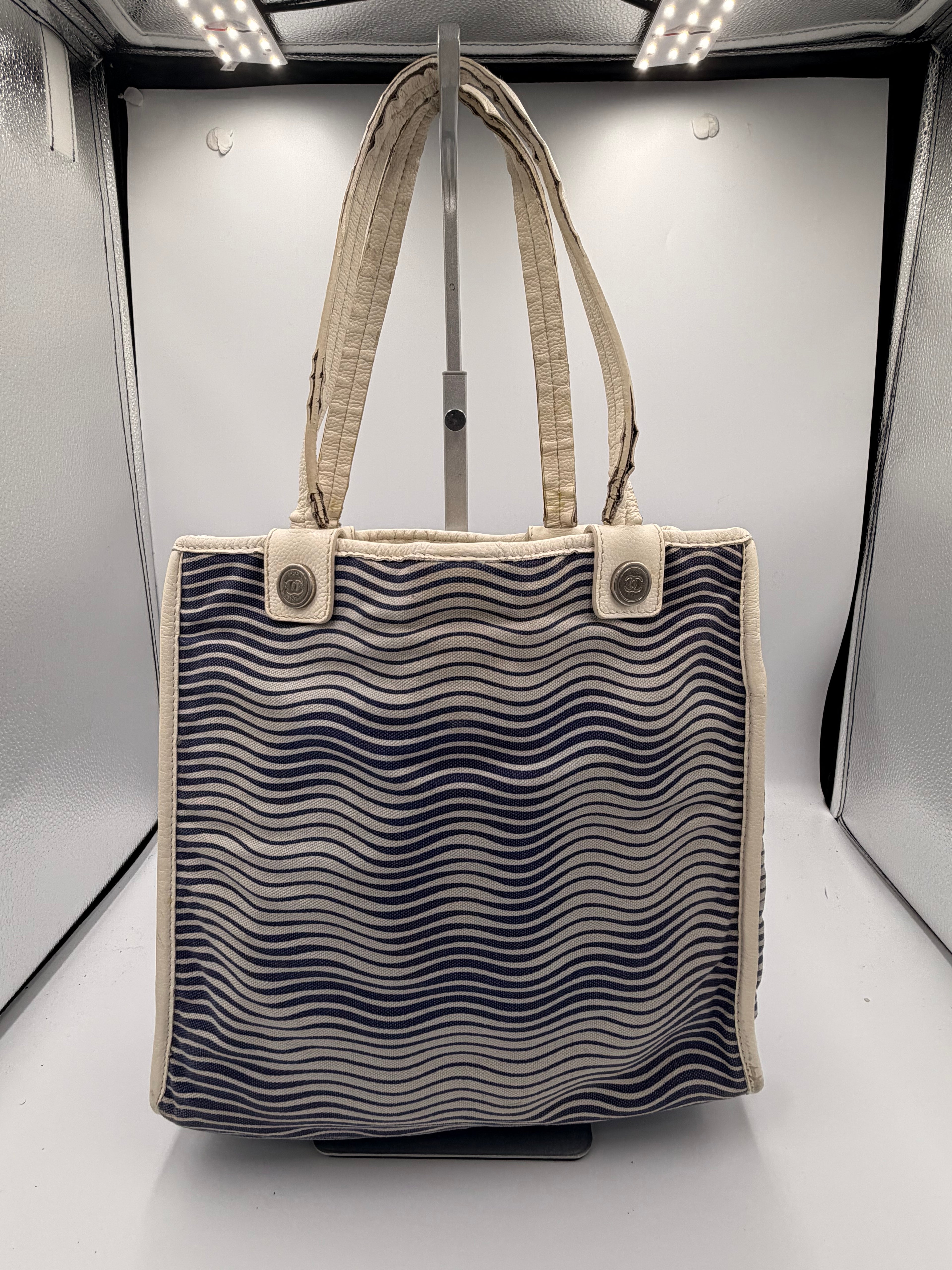 Chanel Wavy Canvas Tote – Blue & White - Silver CC Hardware