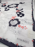 Nina Ricci Floral Silk Scarf – Black, Ivory & Coral