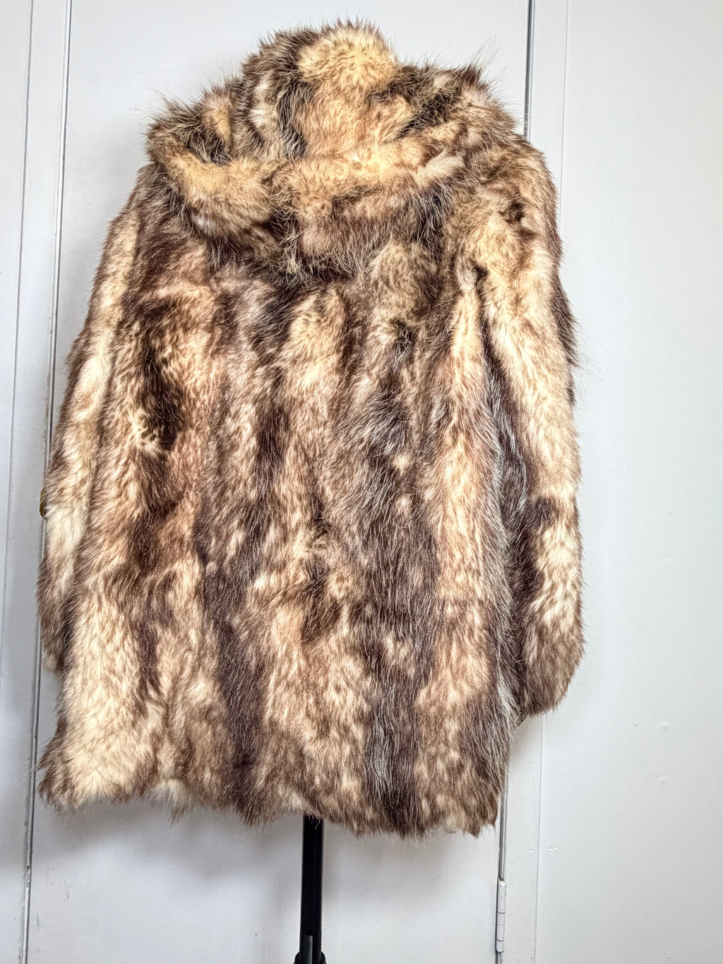 Vintage Finnish Raccoon Fur Hooded Coat Natural Brown Cream Small/ Medium 048