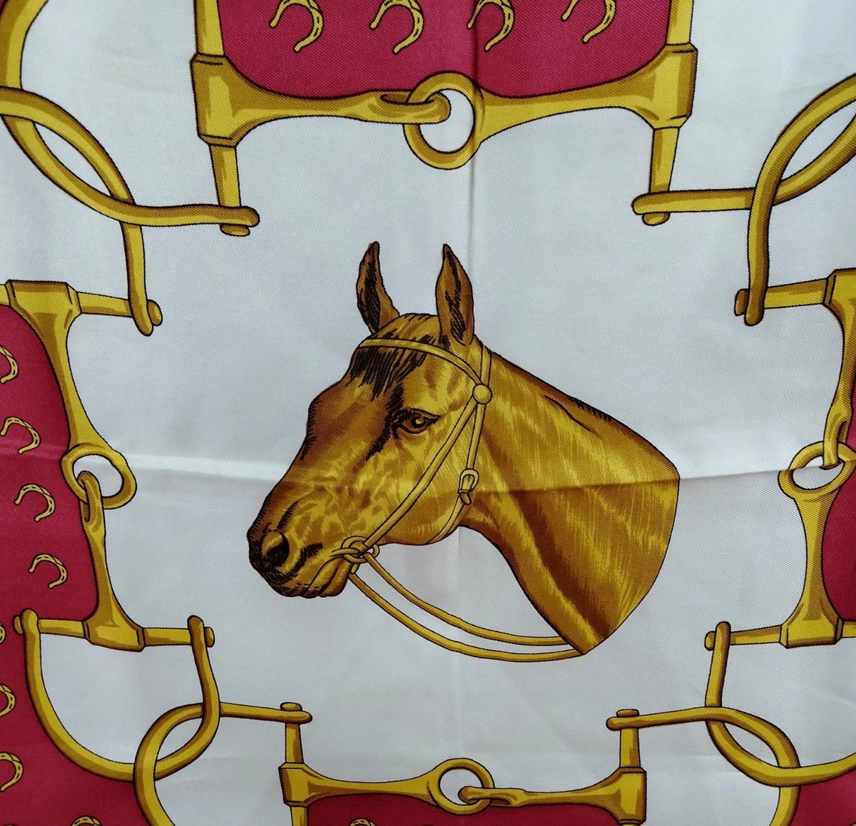 Celine Equestrian Horse Silk Scarf – Navy, Red & Gold