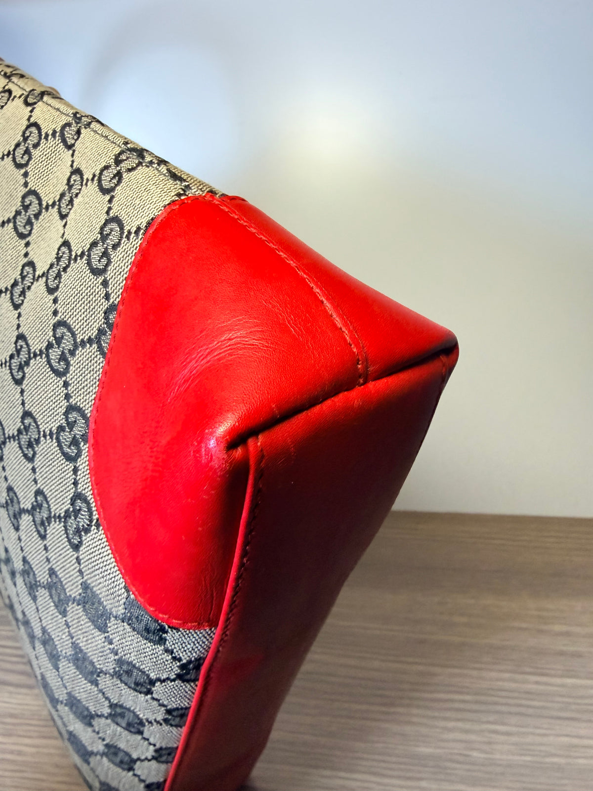 Gucci GG Monogram Canvas Red Leather Shoulder Bag
