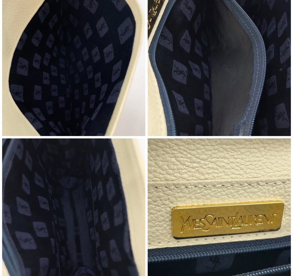 Yves Saint Laurent Cream Leather Whipstitch Crossbody Messenger Bag