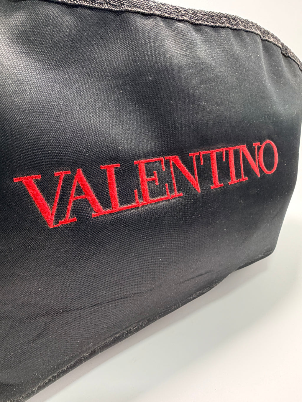 VALENTINO Beauty Canvas Cosmetic Pouch – Black with Red Embroidery