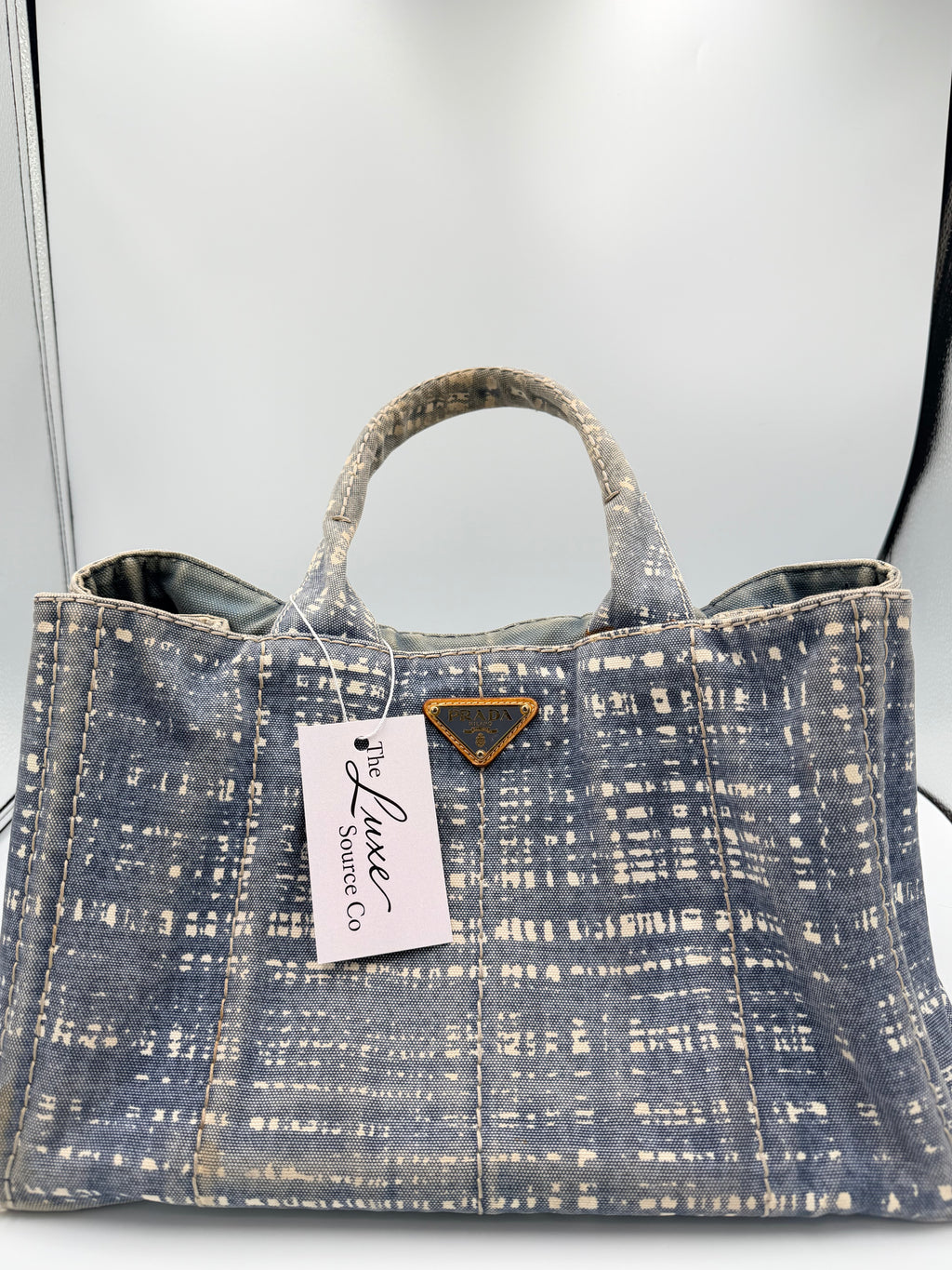 Prada Canapa Denim Abstract Print Tote