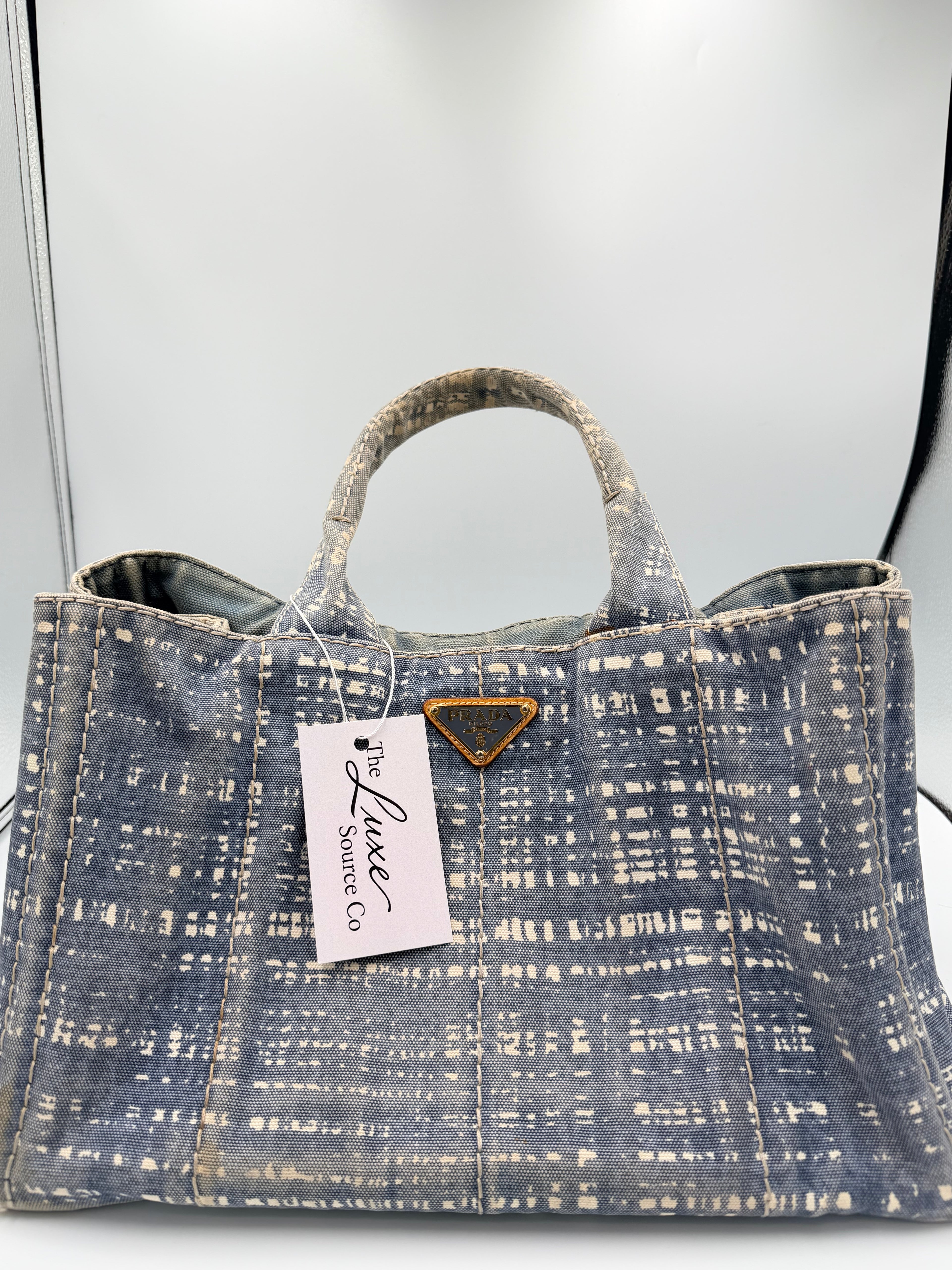 Prada Canapa Denim Abstract Print Tote