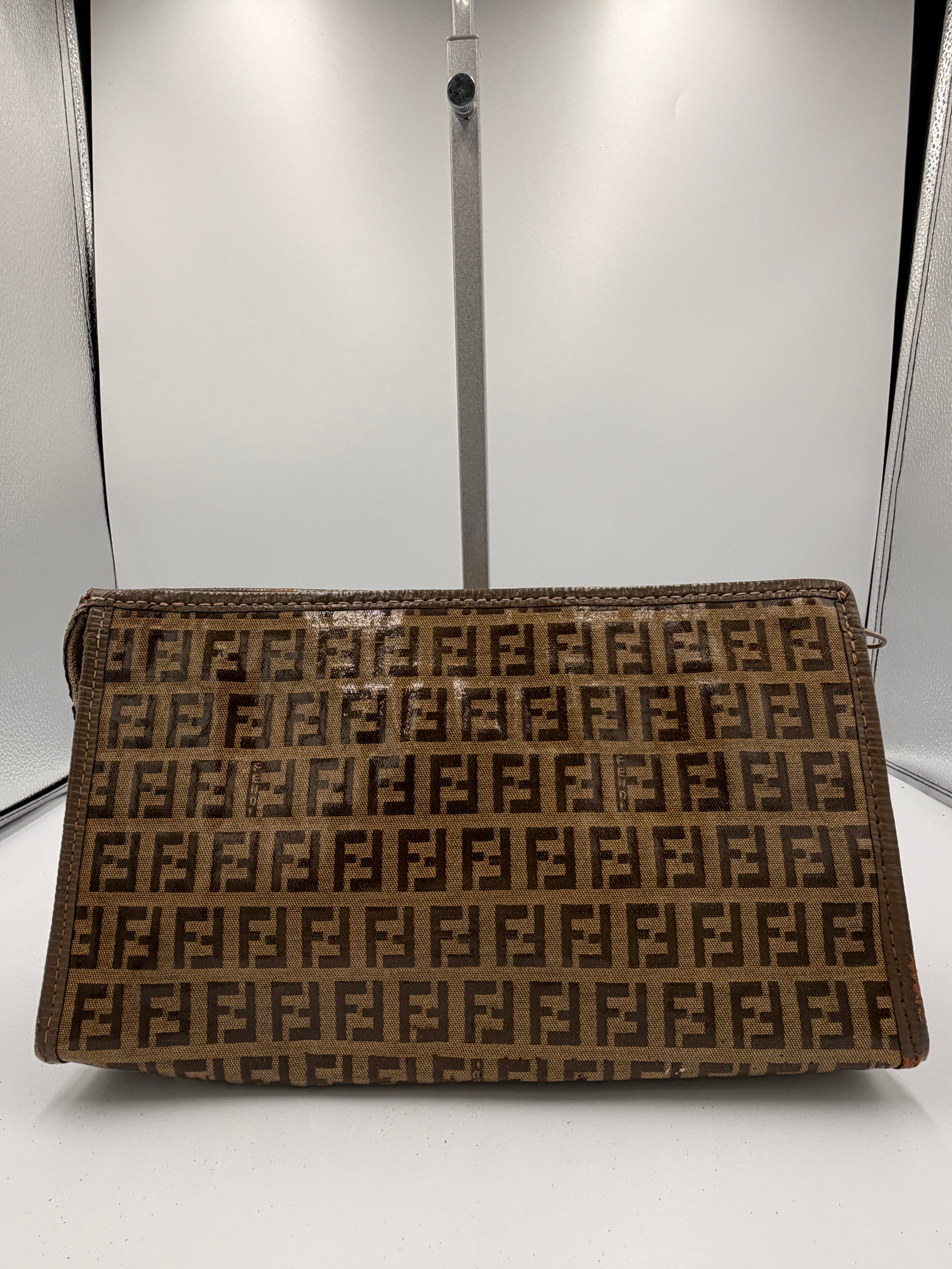 FENDI Vintage Zucca Logo Clutch – Brown Coated Canvas