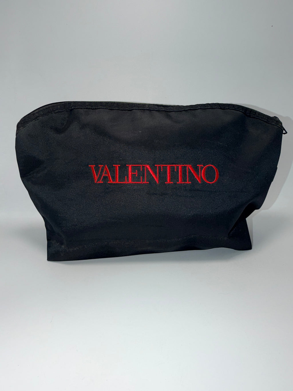 VALENTINO Beauty Canvas Cosmetic Pouch – Black with Red Embroidery