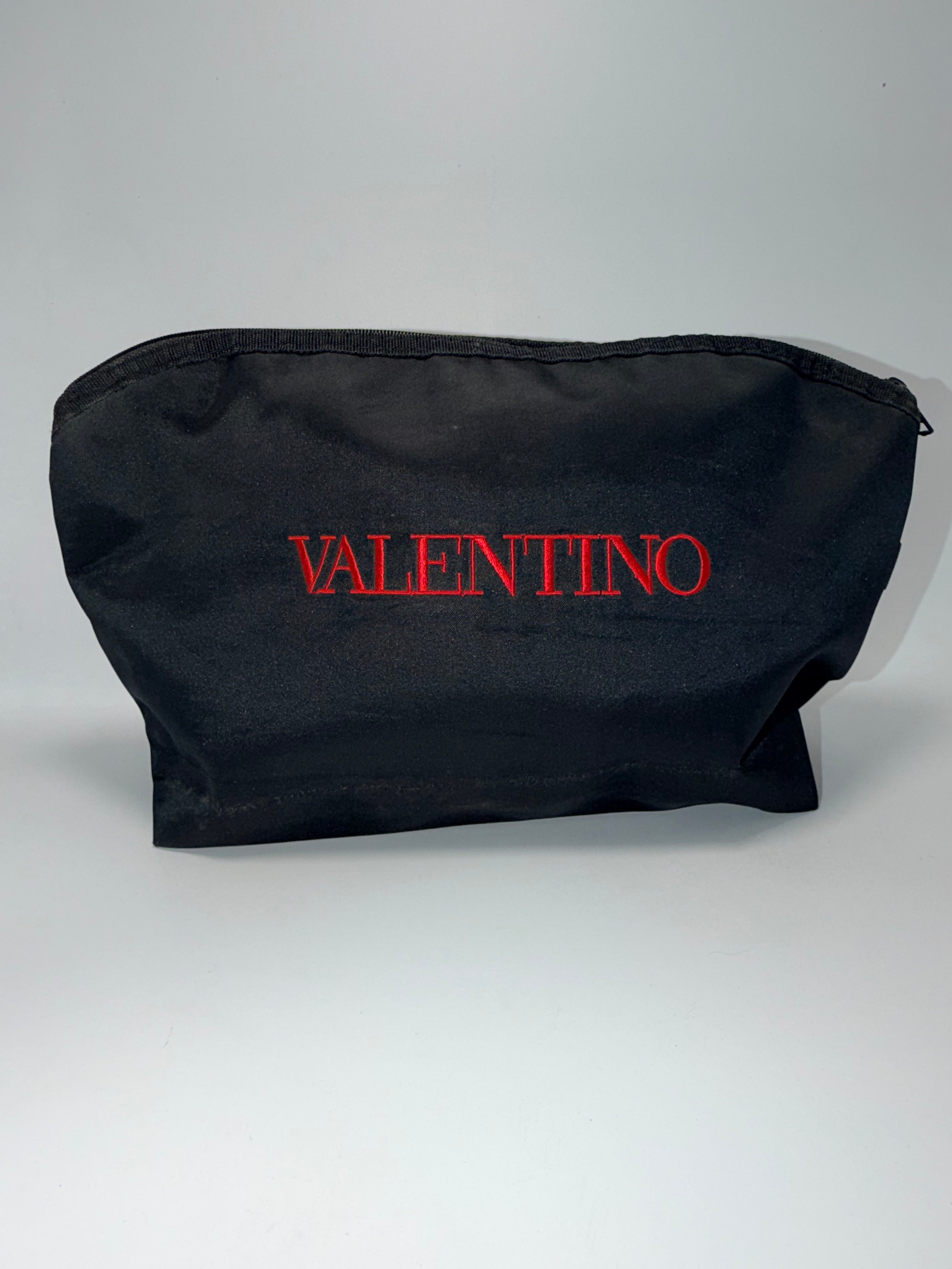 VALENTINO Beauty Canvas Cosmetic Pouch – Black with Red Embroidery