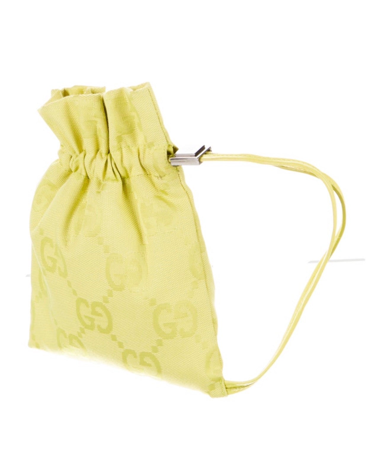 Gucci GG Canvas Drawstring Wristlet Pouch – Lime Yellow