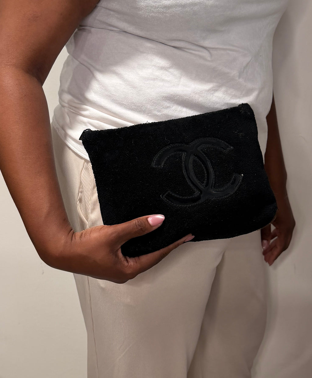 Chanel Terry Cloth CC Cosmetic Pouch / Clutch – Black