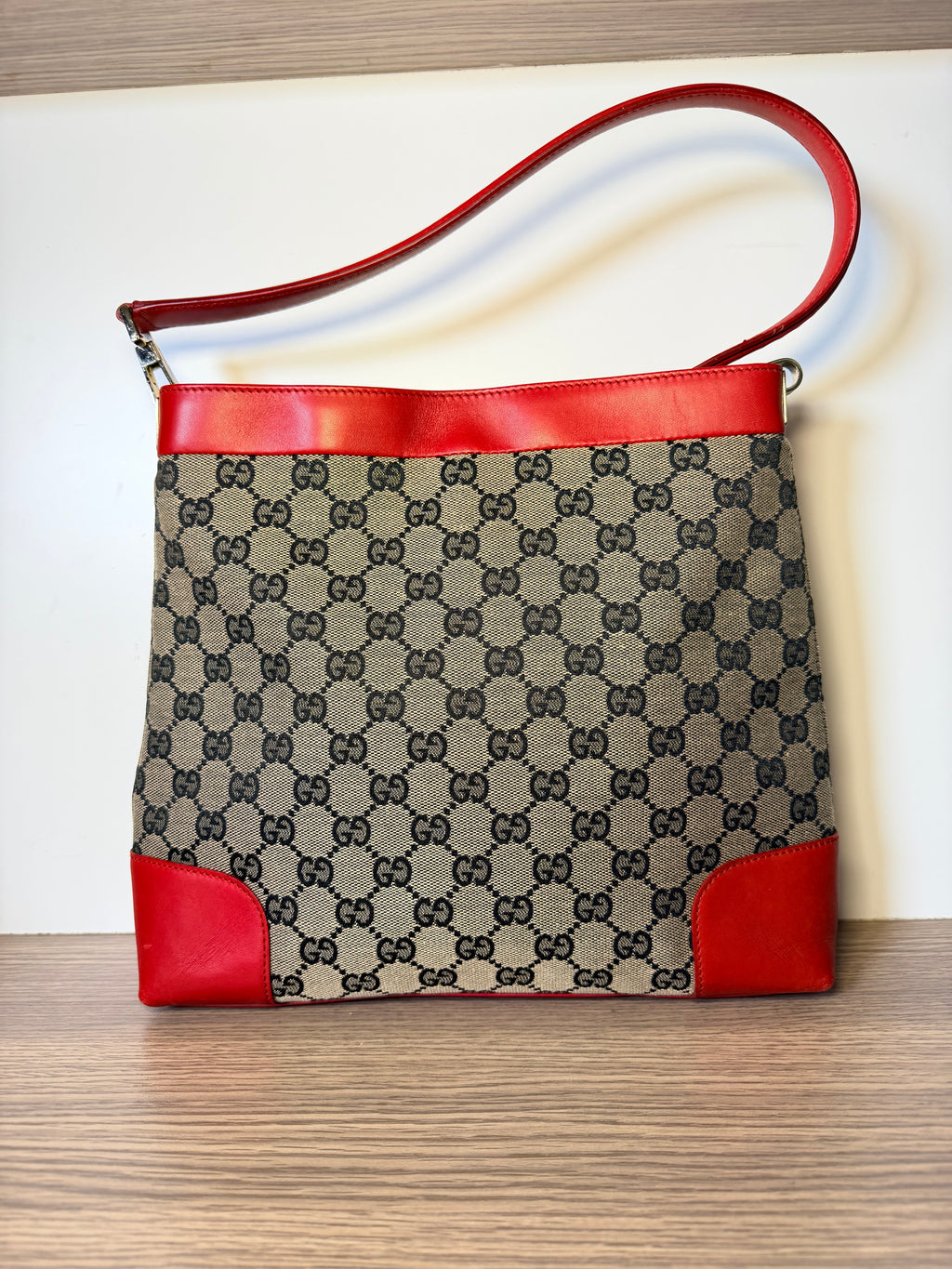 Gucci GG Monogram Canvas Red Leather Shoulder Bag