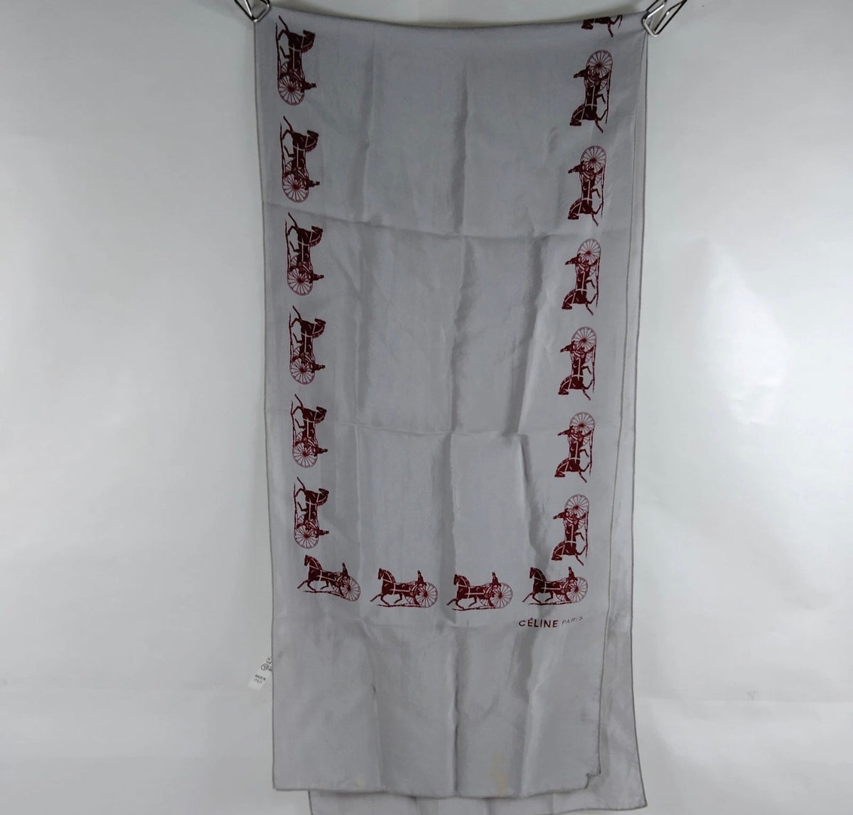 Celine Paris Carriage Silk Scarf – Gray & Burgundy
