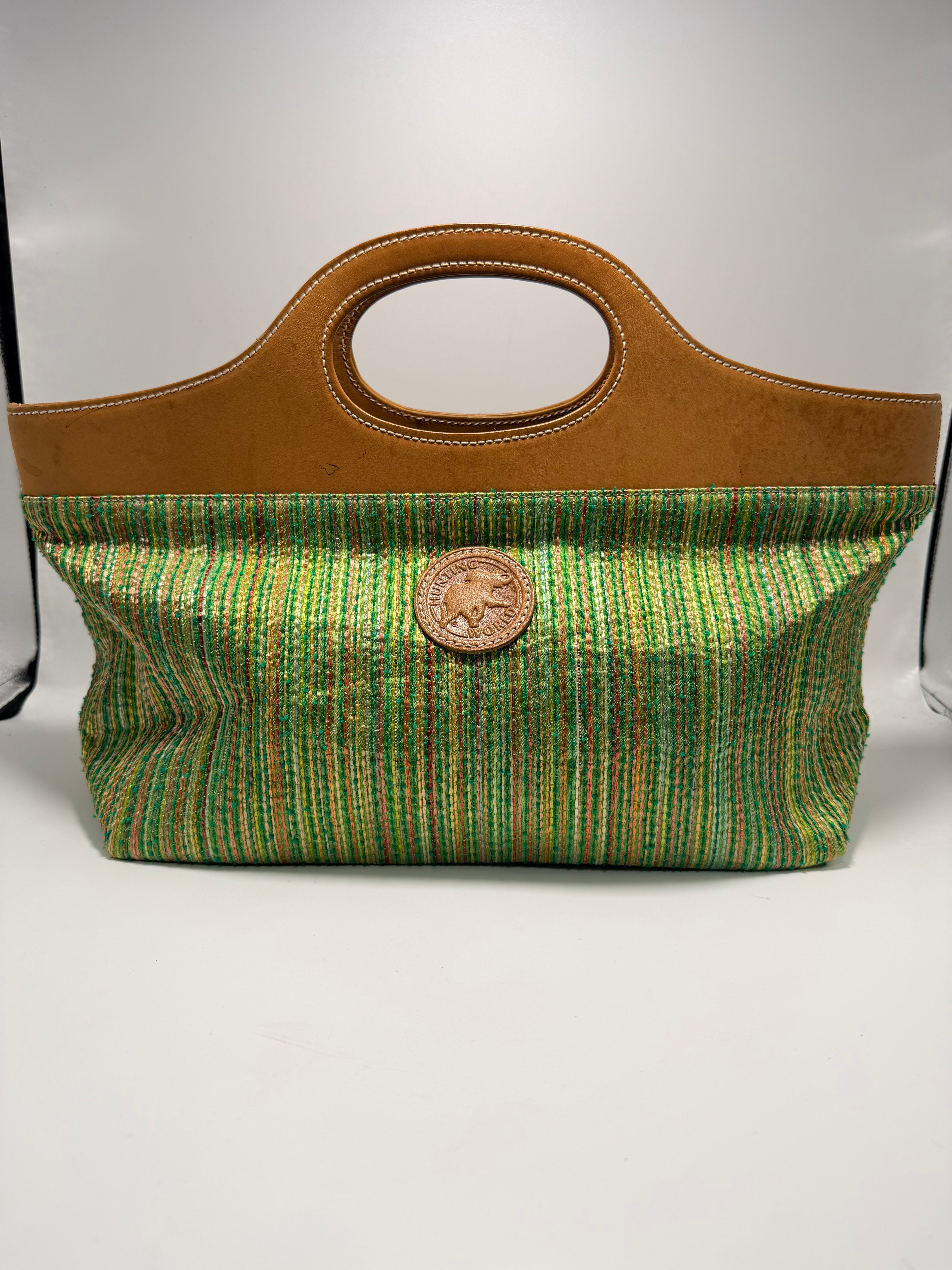 HUNTING WORLD Woven Tote – Green Multi Stripe