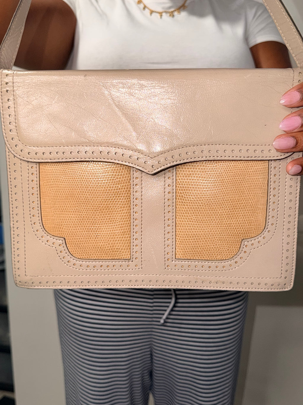 Yves Saint Laurent Leather & Woven Shoulder Bag