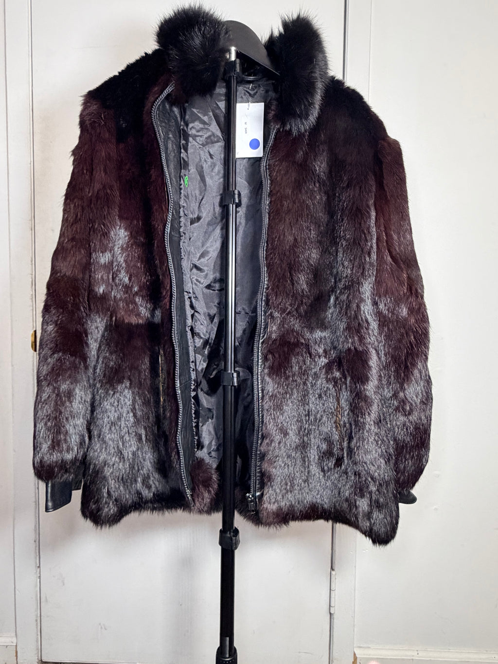 Vintage Black Mink Fur Jacket with Black Fox Collar - Medium 043