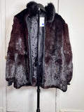 Vintage Black Mink Fur Jacket with Black Fox Collar - Medium 043