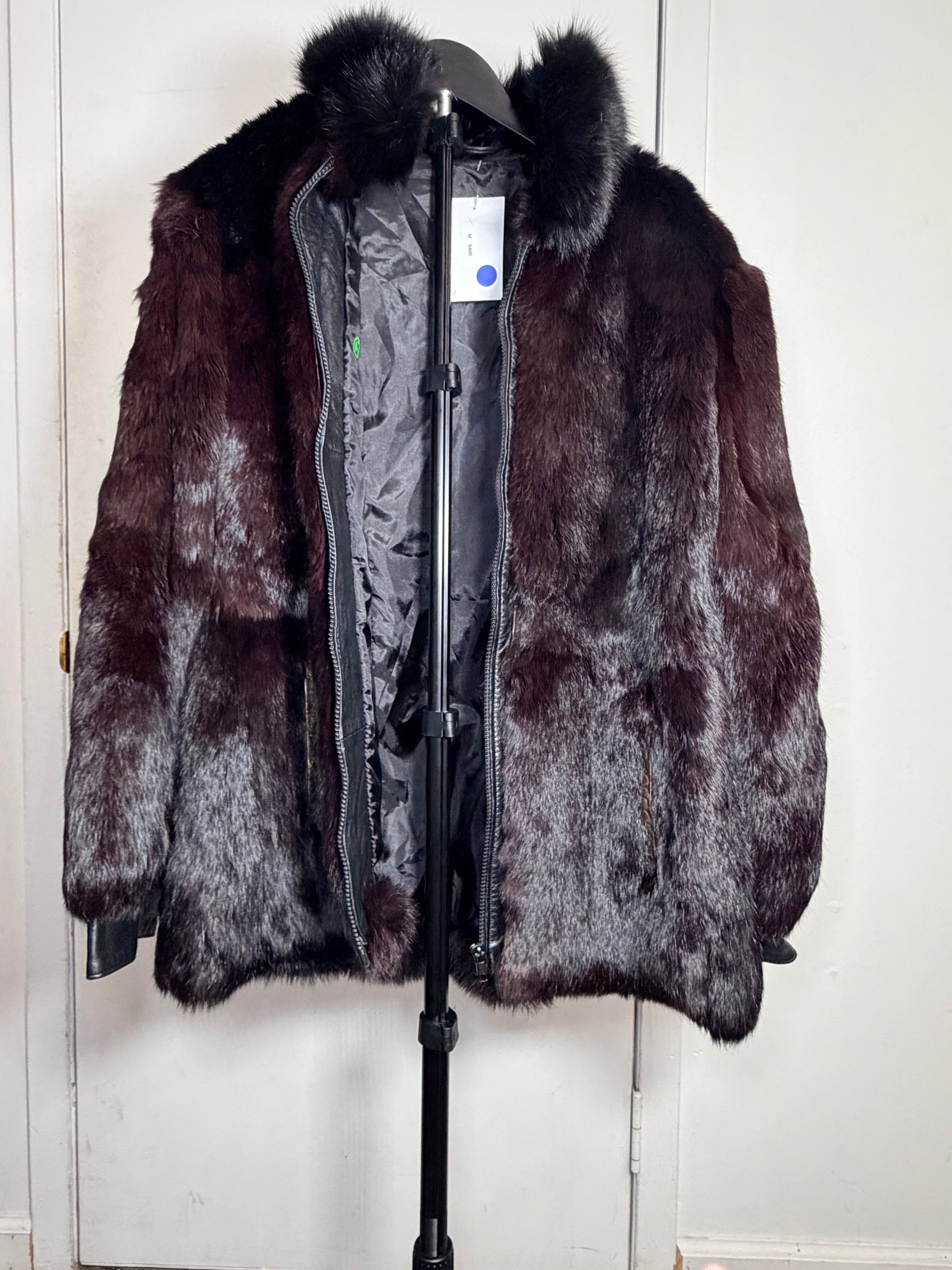 Vintage Black Mink Fur Jacket with Black Fox Collar - Medium 043
