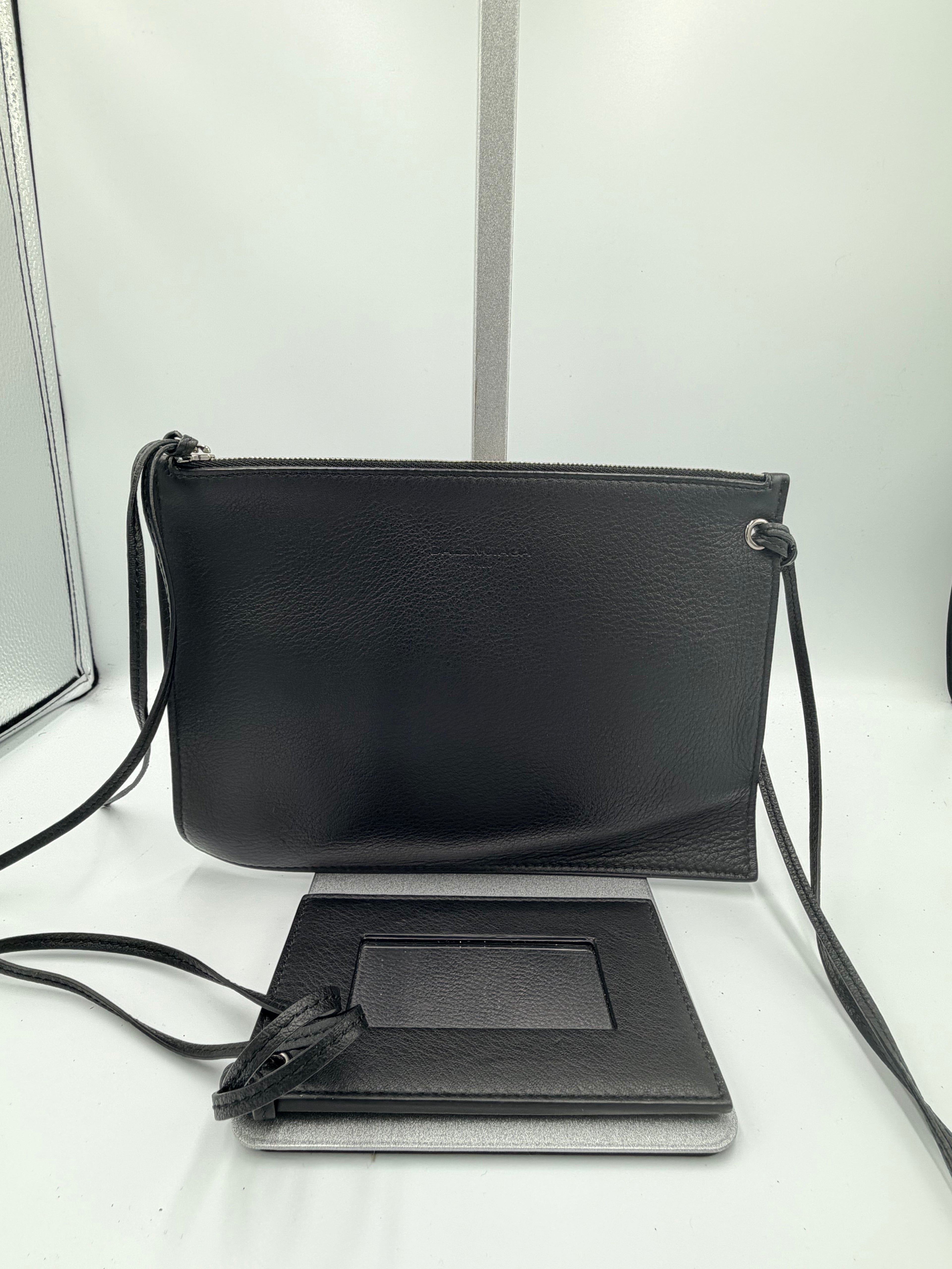 Balenciaga Leather Wristlet with Mirror – Black