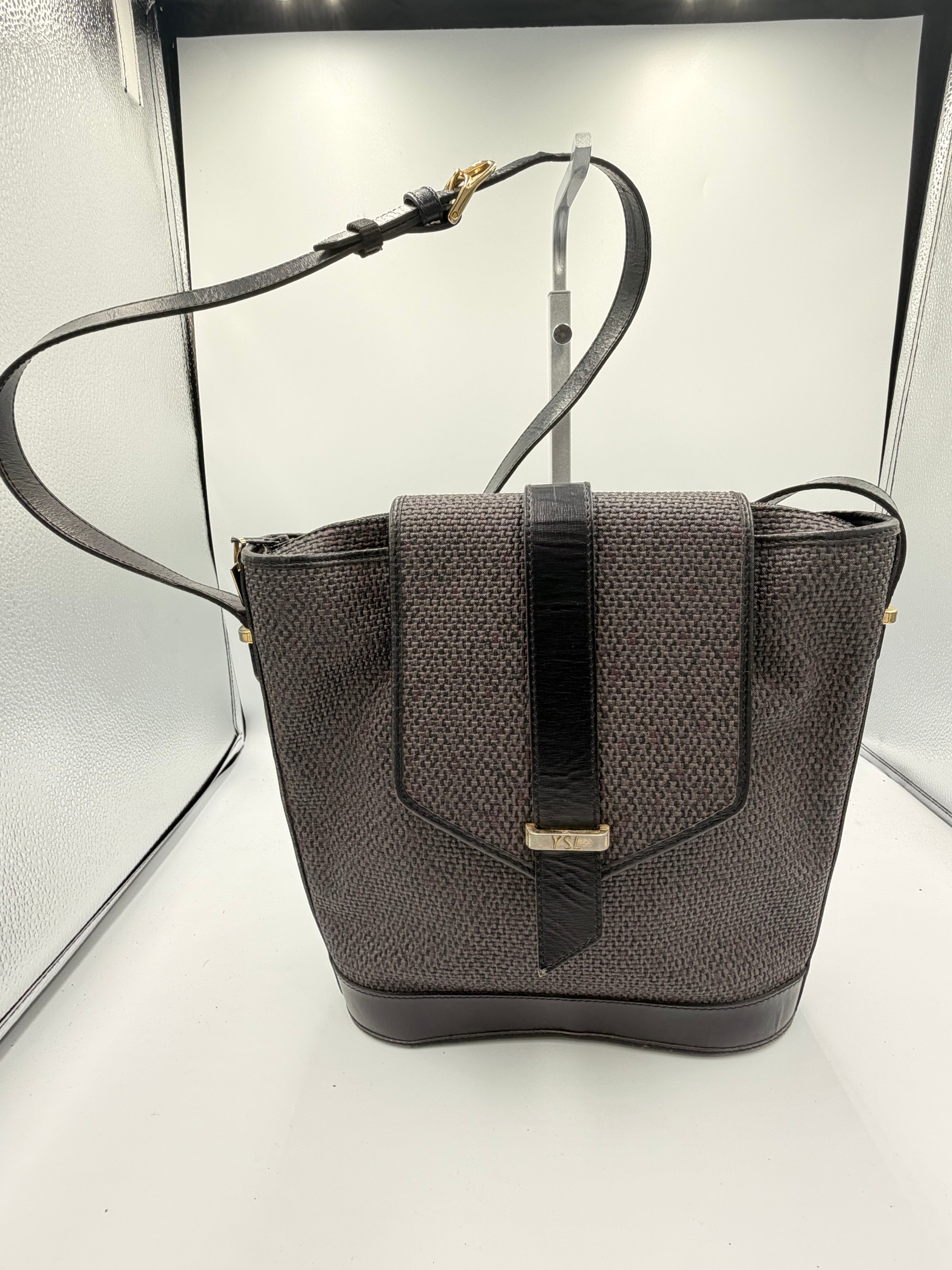 Yves Saint Laurent Vintage Woven and Leather Bucket / Shoulder Bag