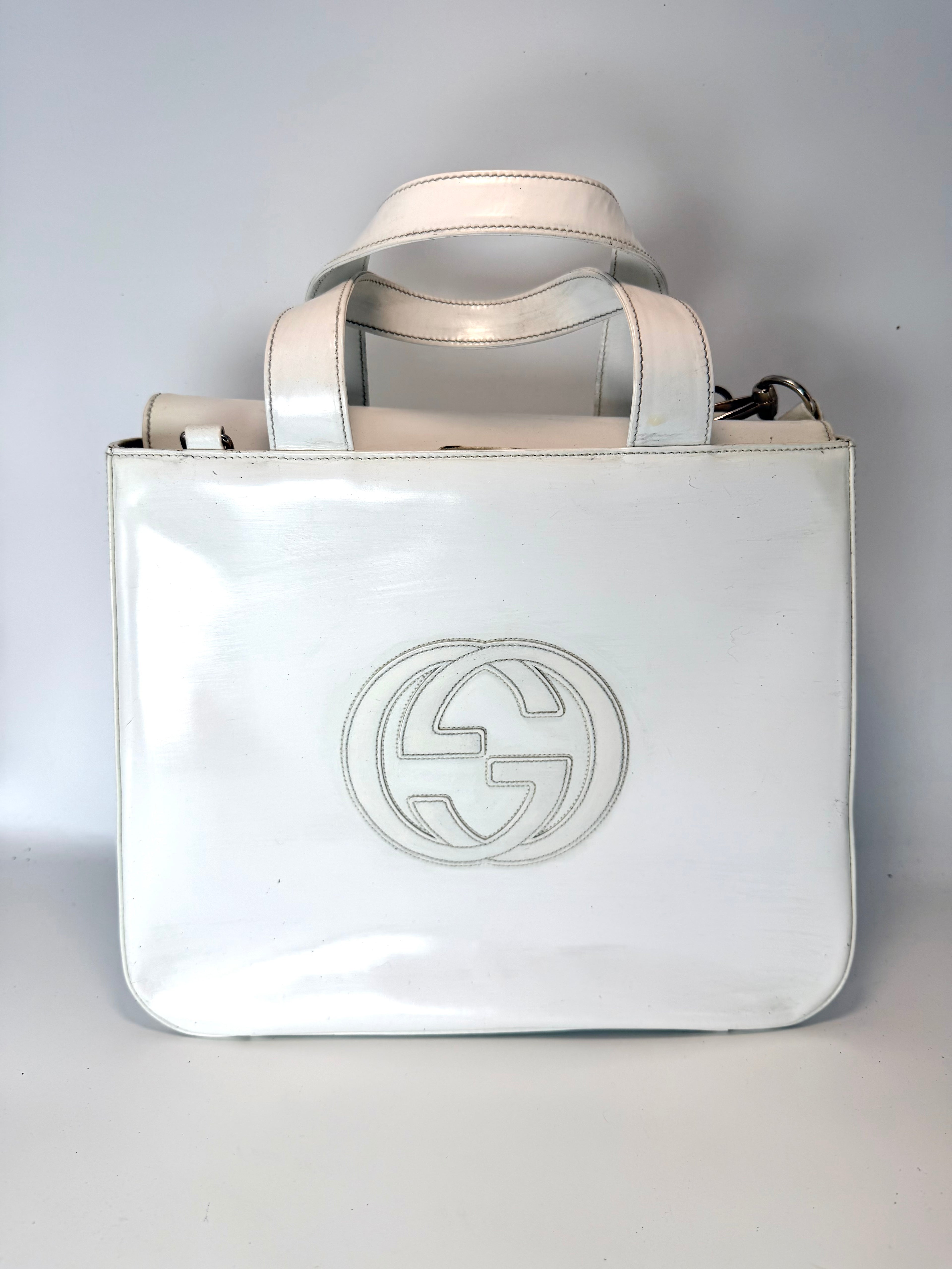 Gucci Soho White Leather Tote with Crossbody Strap