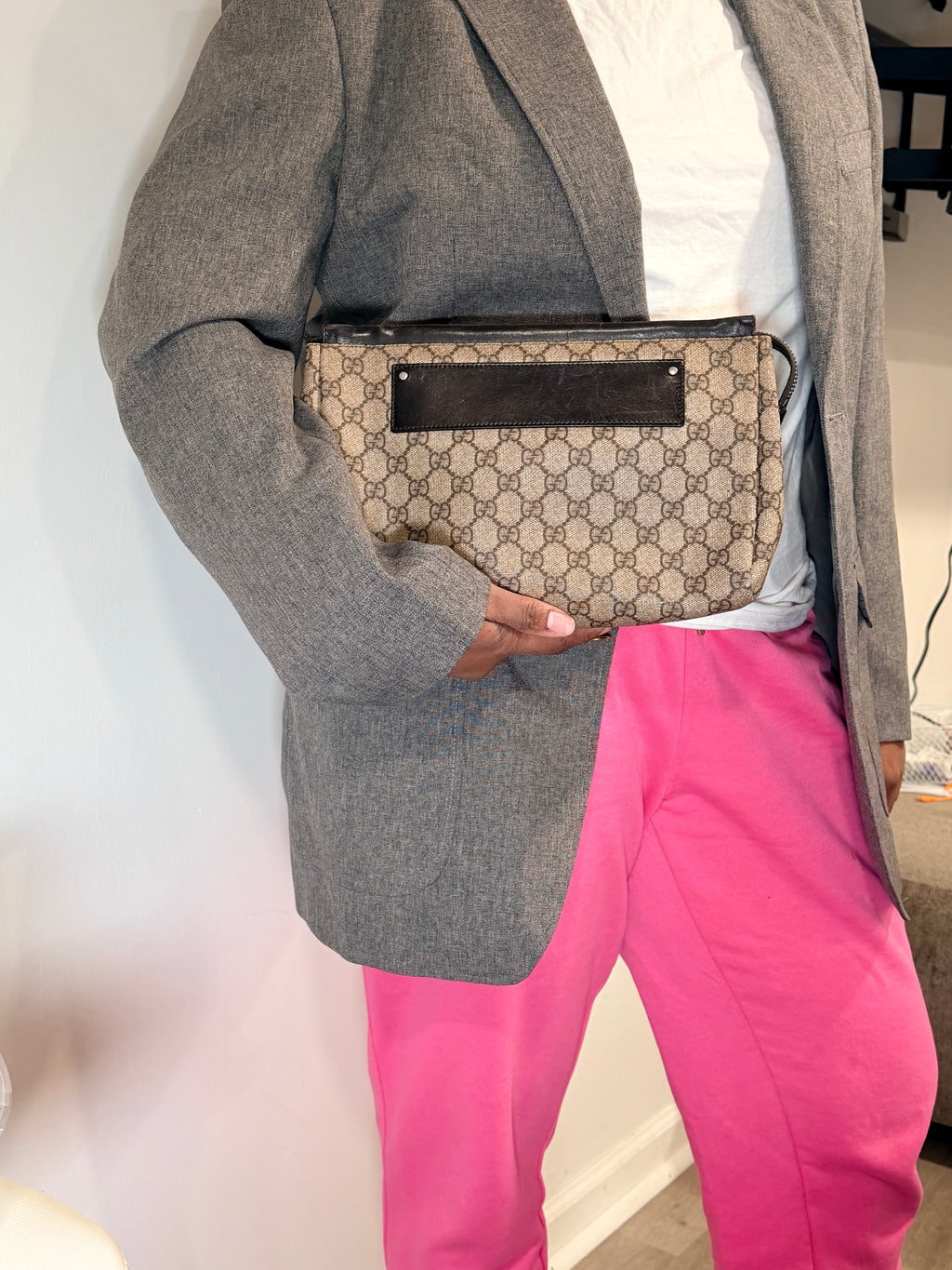 Gucci GG Monogram Canvas Zip Pouch/ Clutch