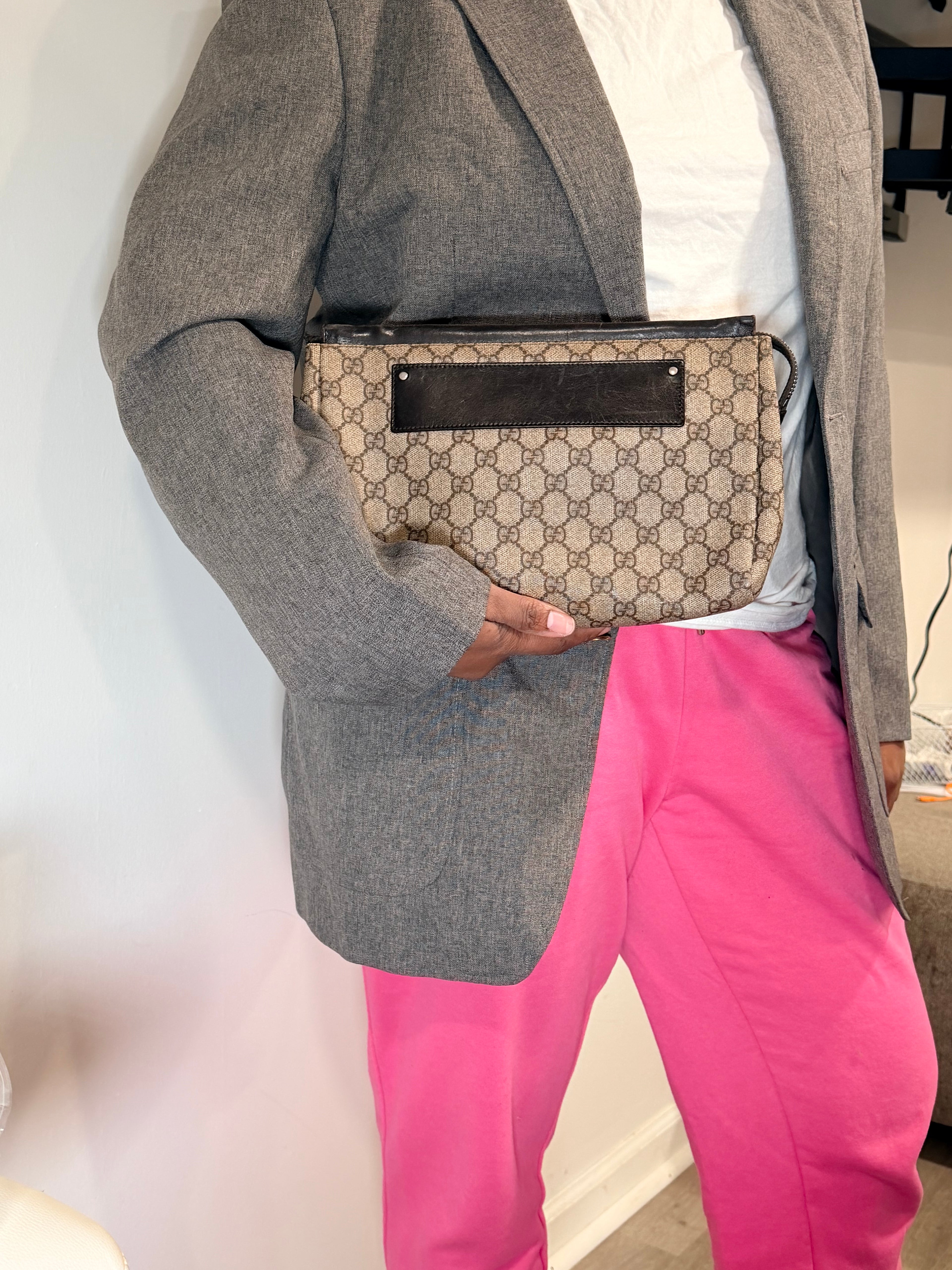 Gucci GG Monogram Canvas Zip Pouch/ Clutch