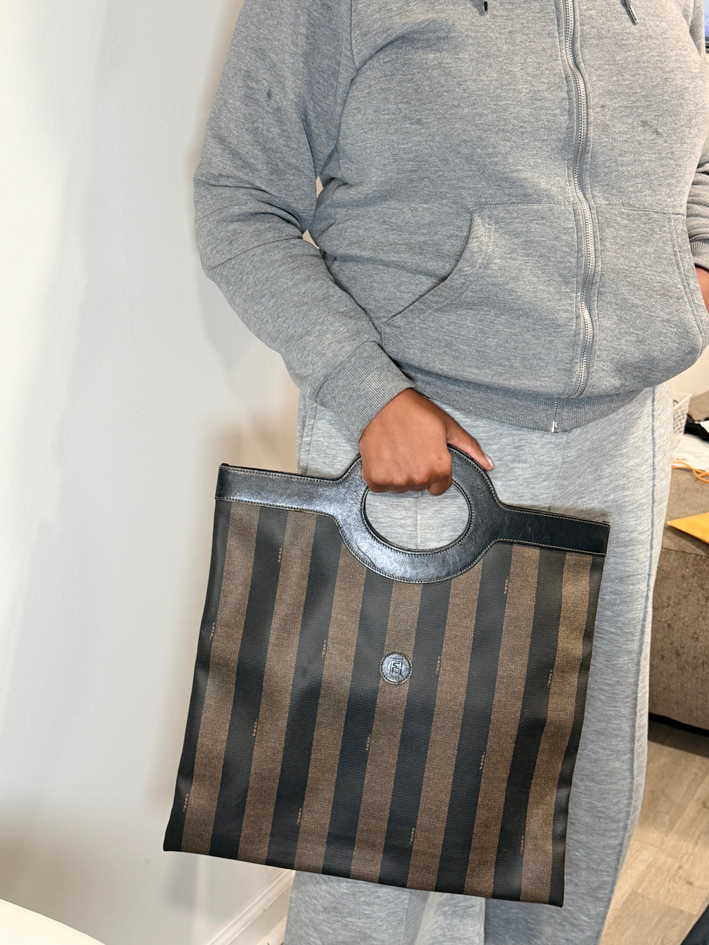 Fendi Pequin Stripe Ring Handle Tote