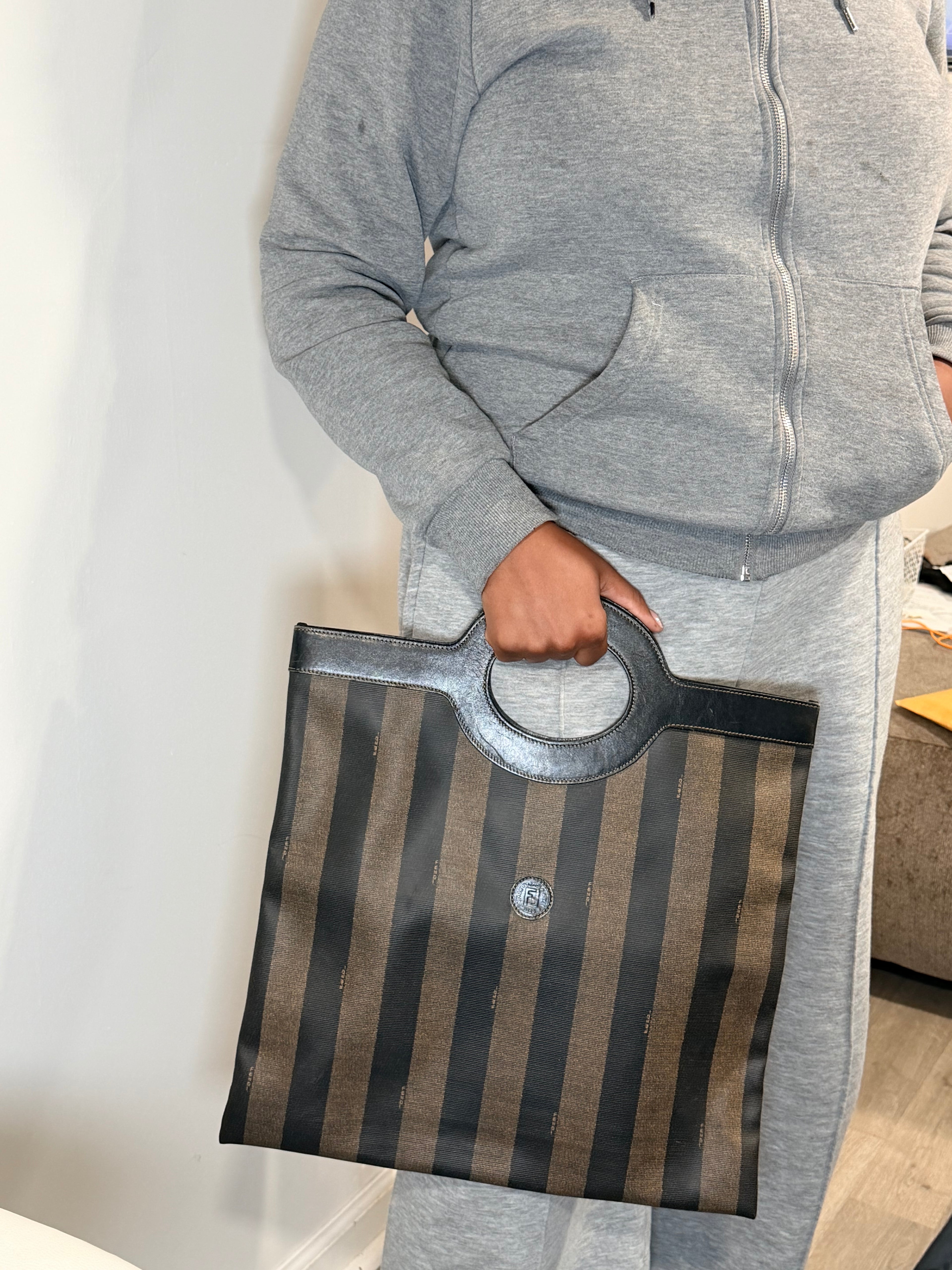Fendi Pequin Stripe Ring Handle Tote