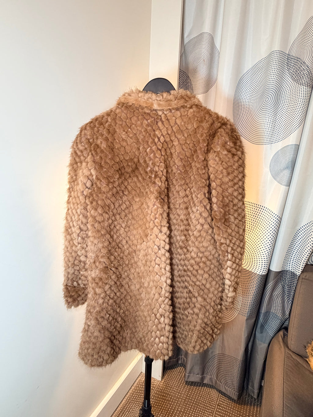 Vintage Real Knitted Mink Fur Swing Coat – Warm Camel Brown (XL–0X)