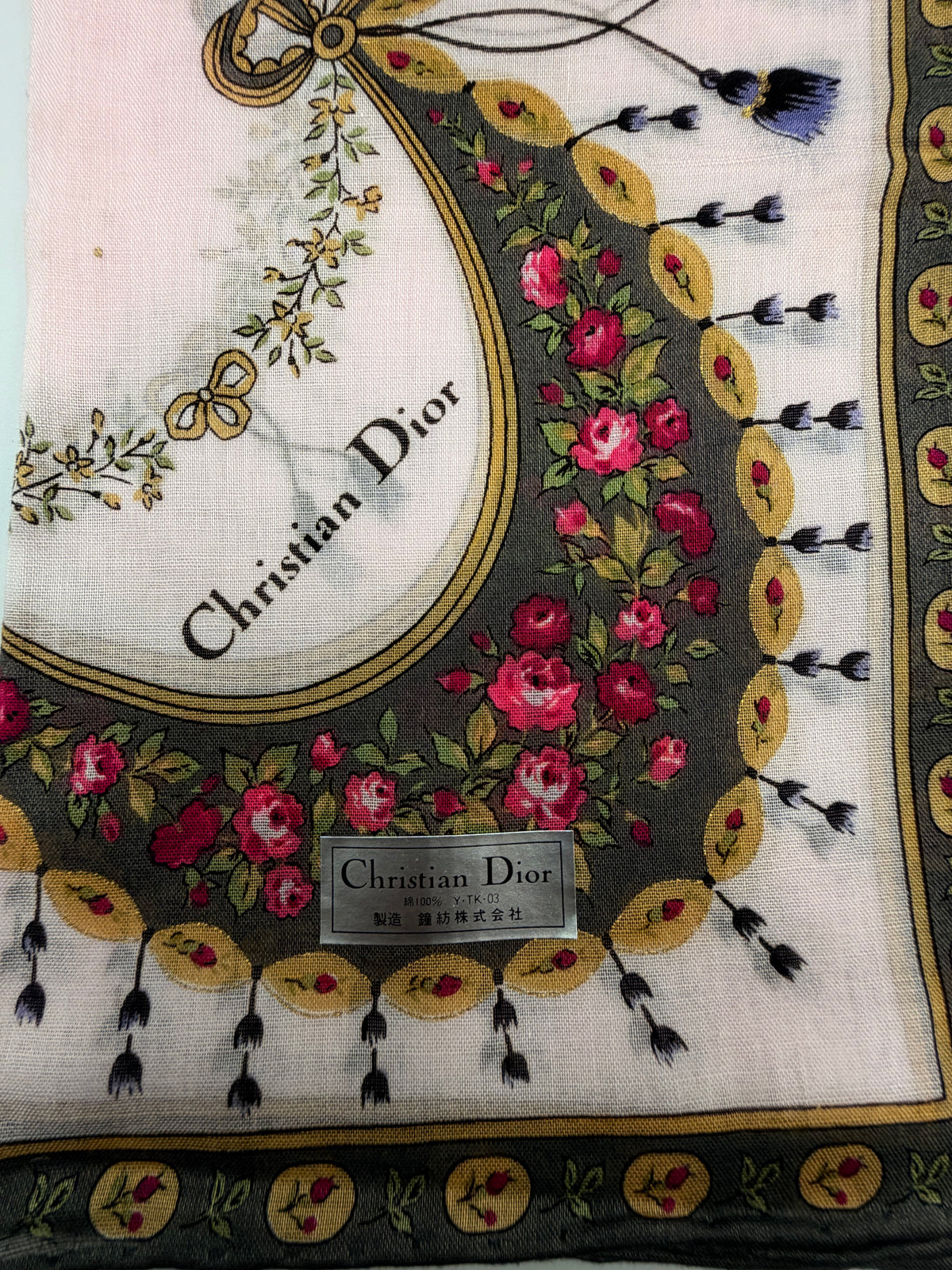 Christian Dior Floral & Tassel Border Scarf – With Tags
