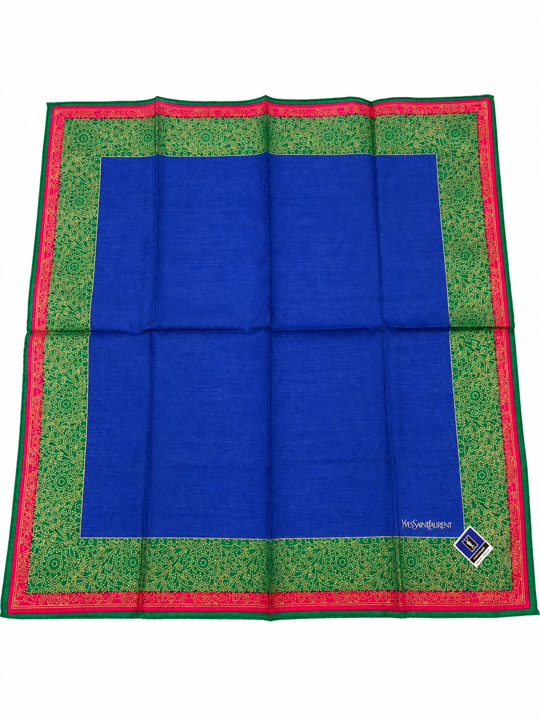 Yves Saint Laurent Blue & Green Border Scarf – With Tags