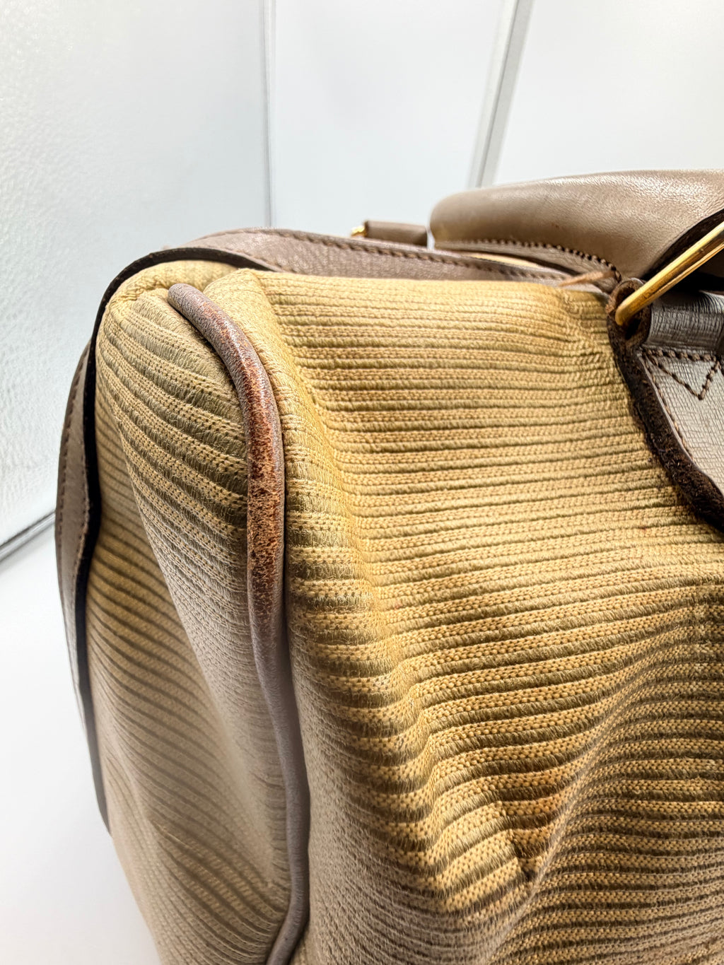 Yves Saint Laurent YSL Beige Canvas Boston Bag