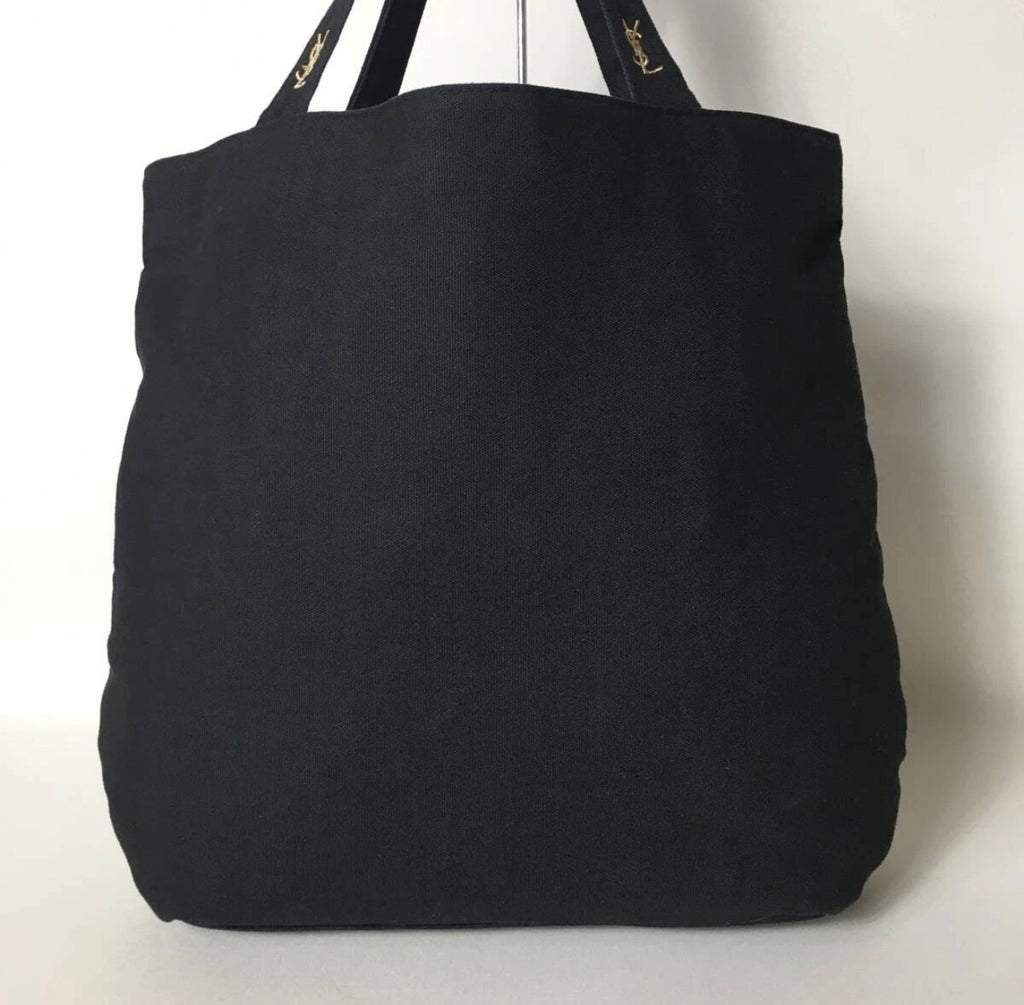 Yves Saint Laurent (YSL) Black Canvas Tote with Gold Monogram