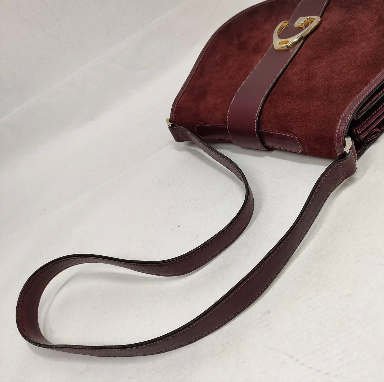GUCCI Vintage Burgundy Suede & Leather Saddle Crossbody
