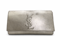 Yves Saint Laurent Metallic YSL Monogram Clutch (Silver/Gold Tone)