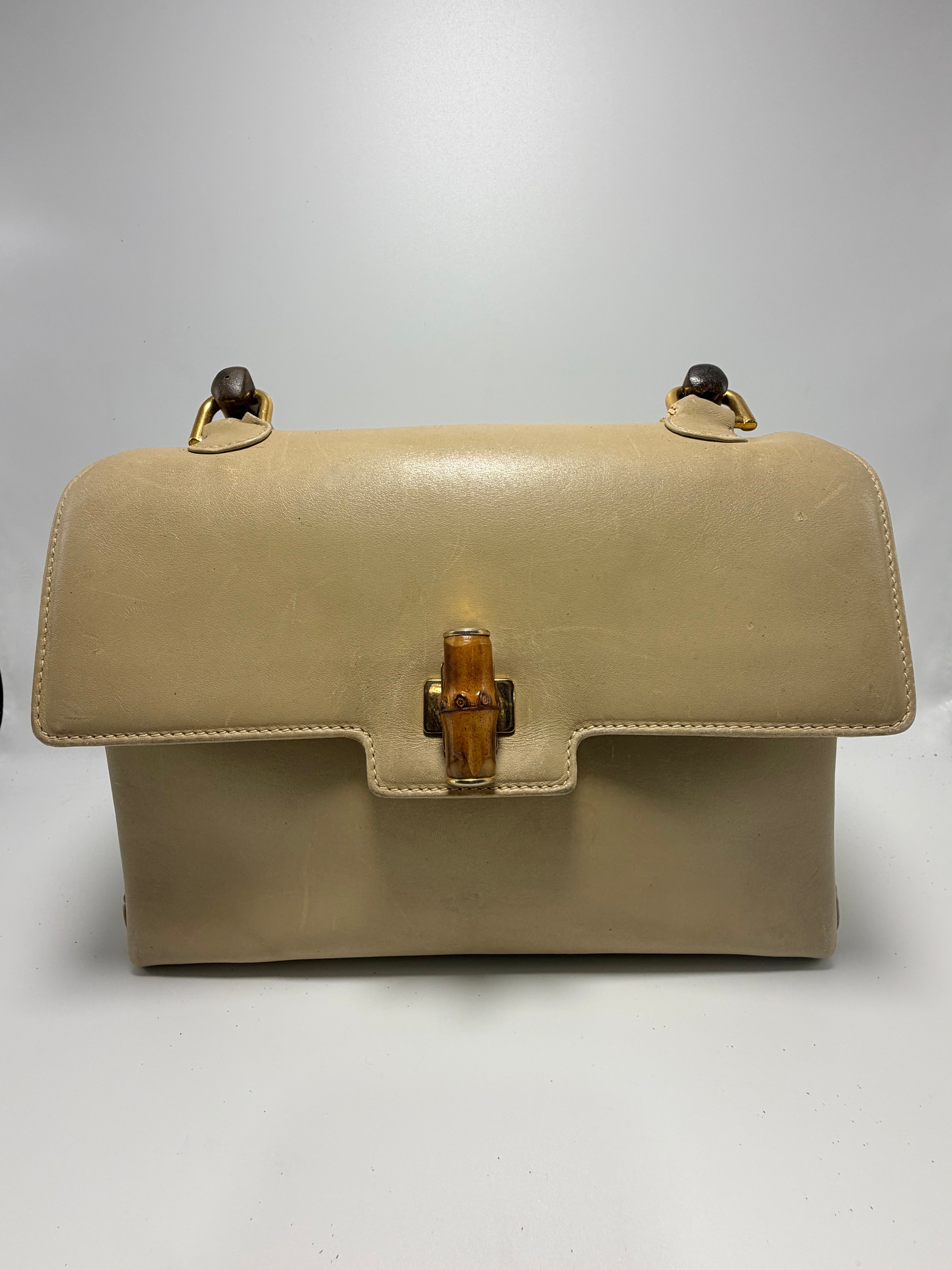 GUCCI Bamboo Top Handle Bag – Cream Leather