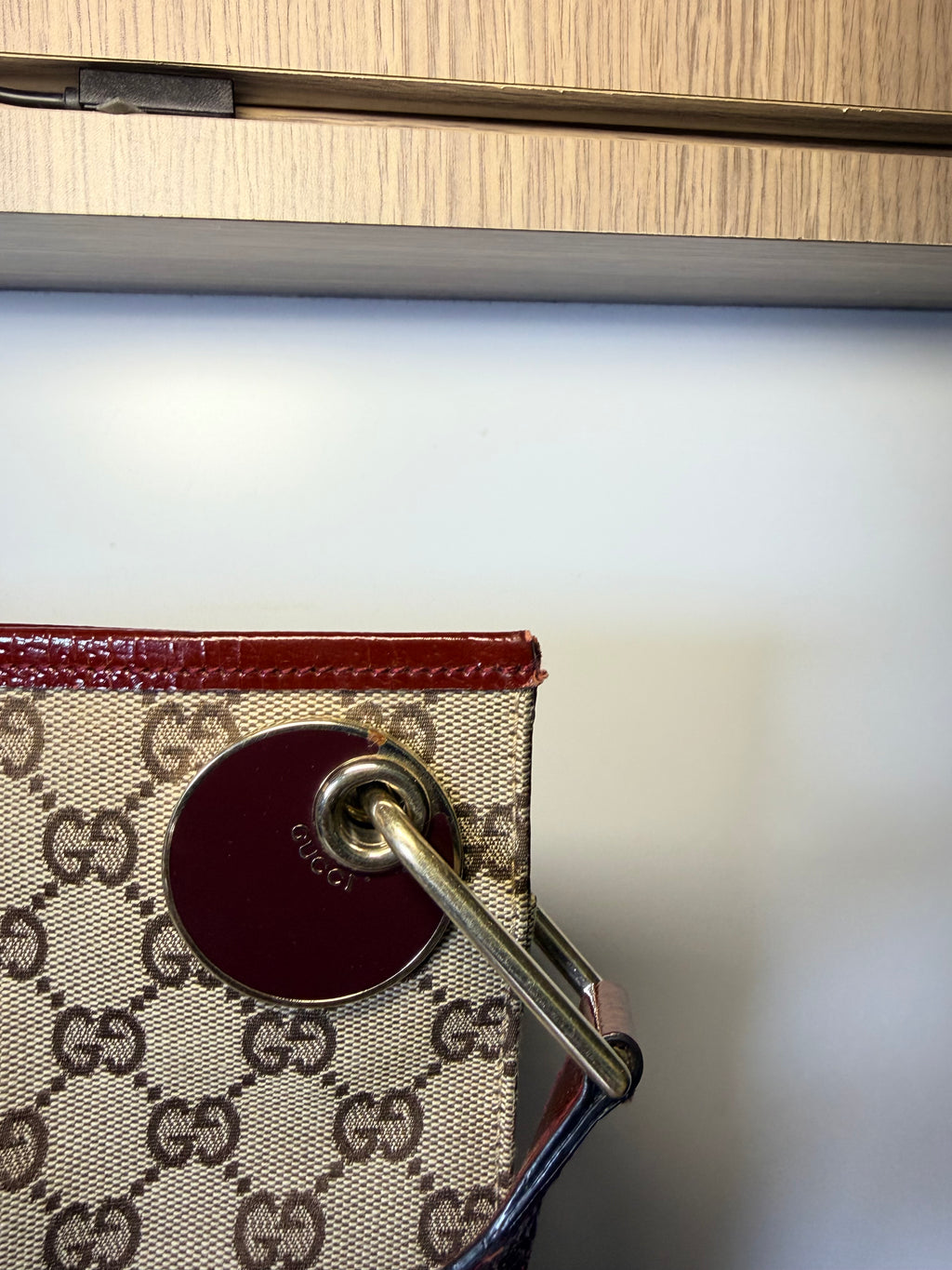 Gucci GG Monogram Canvas Burgundy Leather Shoulder / Crossbody Bag