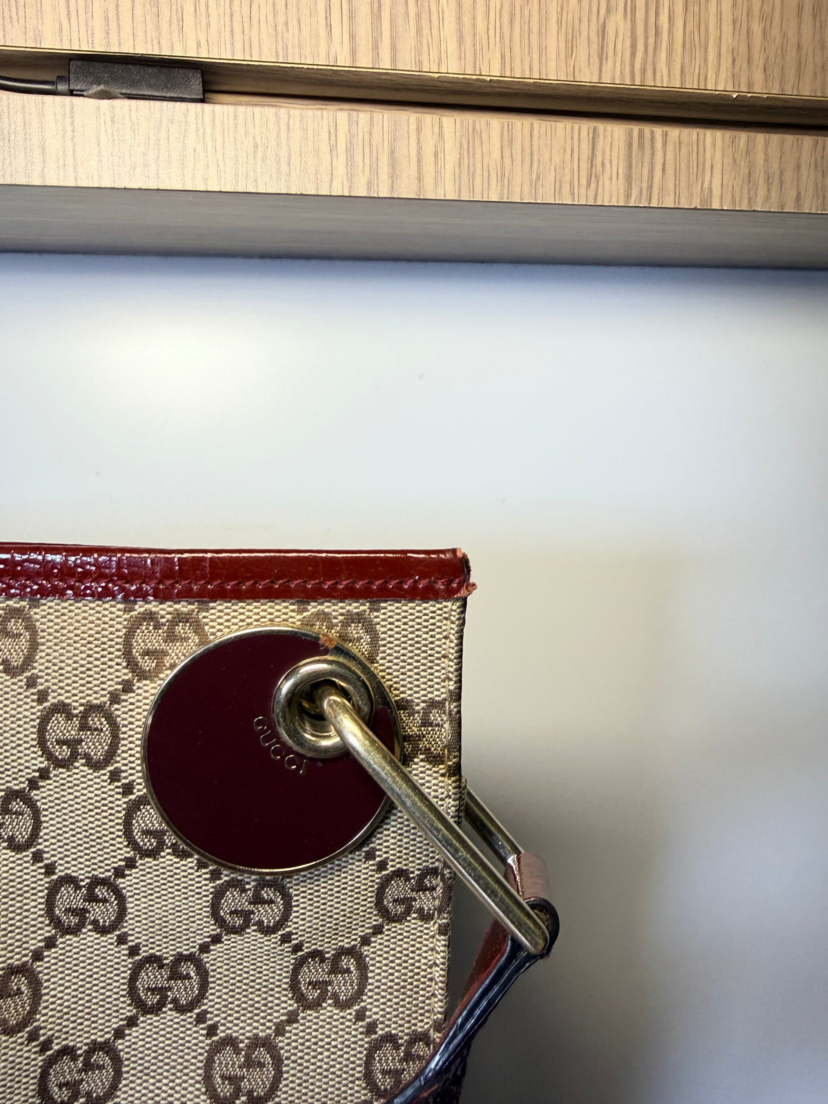 Gucci GG Monogram Canvas Burgundy Leather Shoulder / Crossbody Bag